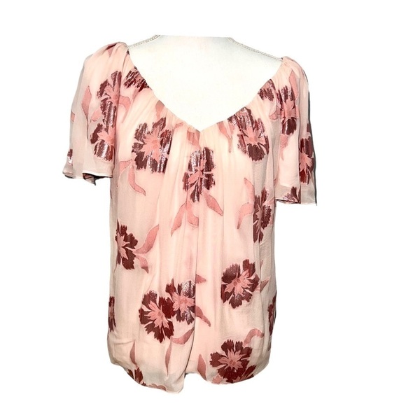 Rebecca TAYLOR Metallic Fleur Short Sleeve Flounce Blouse Top True to size. - Picture 7 of 8